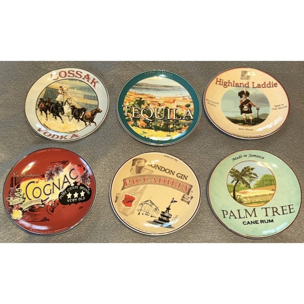 Cordon Bleu BIA Alcohol Spirits Beverage Cocktail 6 Plate Set 6" Porcelain Vodka